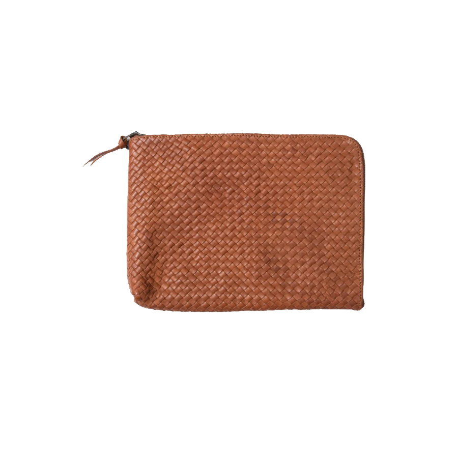 Geflochtene Leder-Laptoptasche 13-14 Zoll Cognac