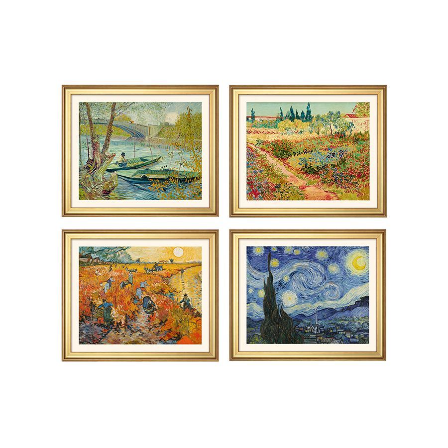 Vincent van Gogh: 4 Landschaftsbilder im Set, gerahmt