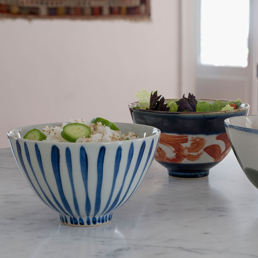 Gosuzume Bowls Blue Stripes 2er-Set