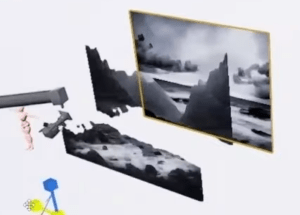 Cuebric splitting a Stable Diffusion background image into depth layers for virtual production