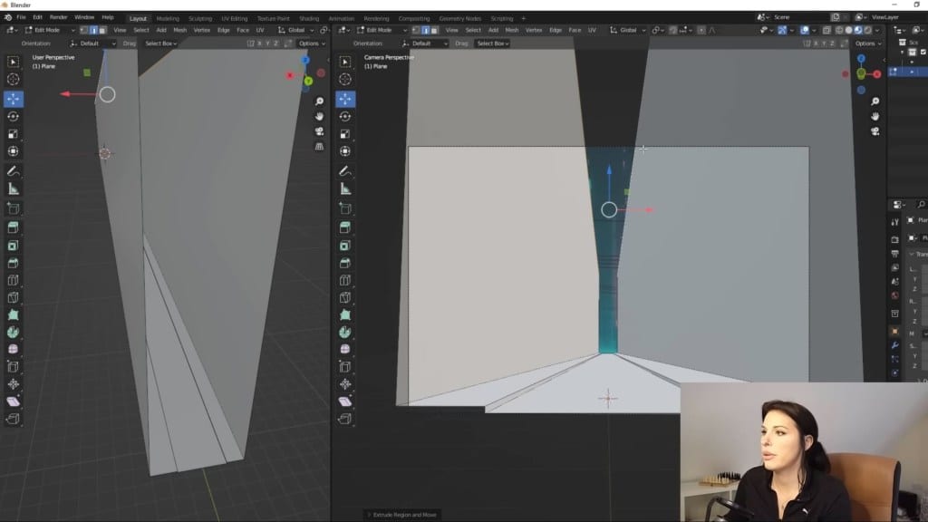 Simple 3D alleyway model with flat ground, a curb step, and vertical walls in Blender