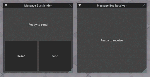 Animation of the sender and receiver Omniverse extensions passing a counter value over the message bus