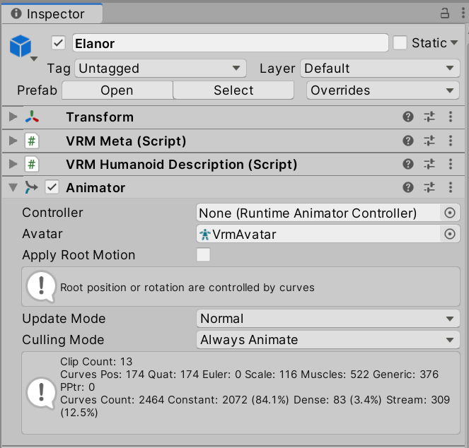 Unity Animator component associated with the character