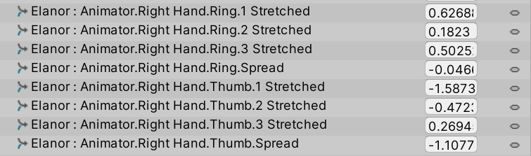Avatar muscle properties used to animate finger joints in Unity