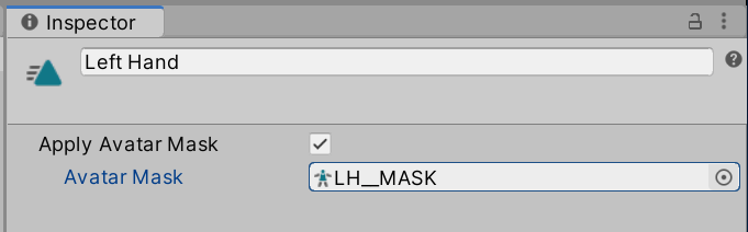 Selecting the Avatar Mask for an override track in the inspector panel