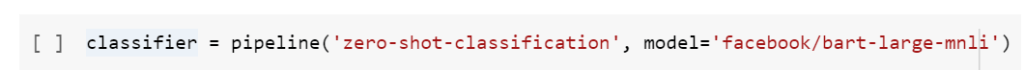 Python code creating a zero-shot multi-label classifier with a 1.6Gb model