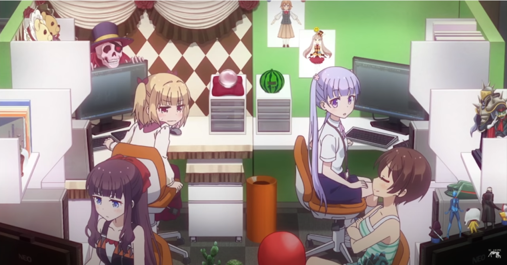 No Game No Life scene with four characters each in their own space reflecting their personality