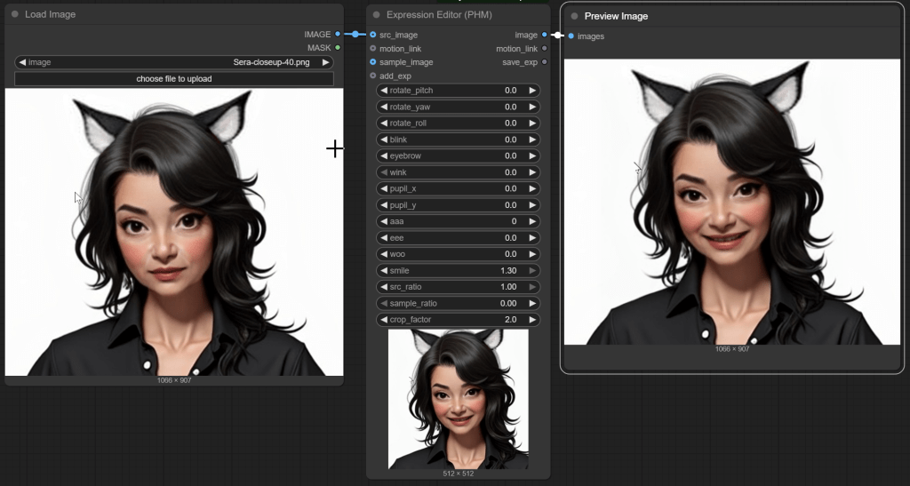 Character given a smiling expression using the Expression Editor sliders