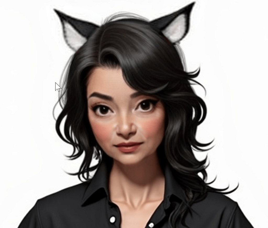 Original reference image of a middle aged woman used for IPAdapter training, with a stray mouse cursor