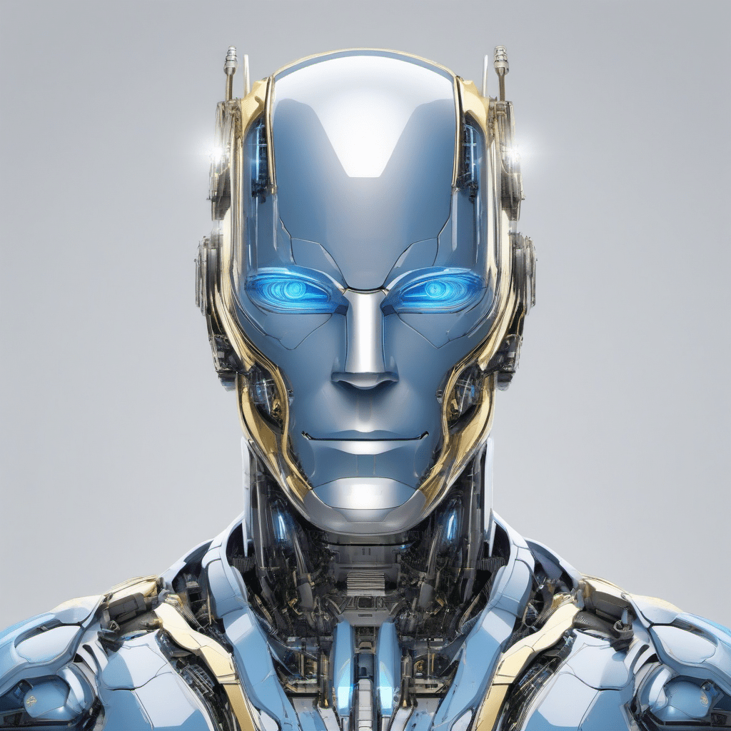 AI generated close-up of a male robot head and shoulders