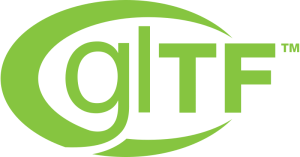 glTF logo, a standard 3D scene file format renderable in web browsers