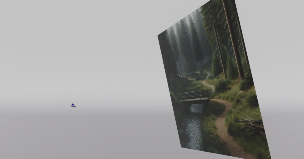 3D view showing the background is a flat plane with the character standing in front