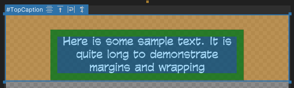 Caption label with longer text wrapping after the margins reach the screen edges