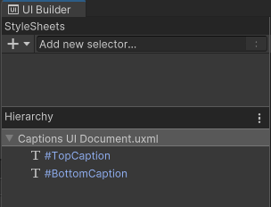 UI Builder window showing a simple document with top and bottom caption labels