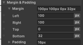 UI Builder margin settings for the bottom caption with a 32px bottom margin