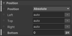 UI Builder position settings for the bottom caption label with Bottom set to 0