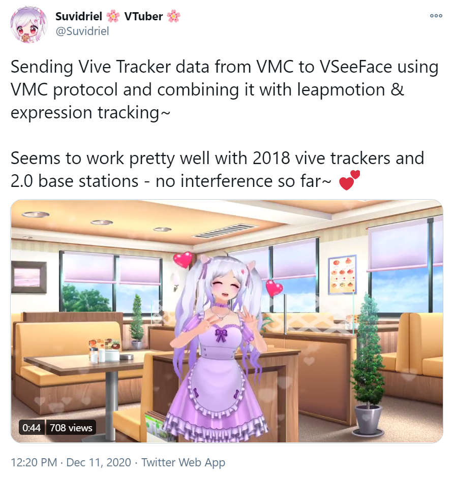 VR avatar driven by Vive Tracker data combined with leap motion and expression tracking via VMC protocol