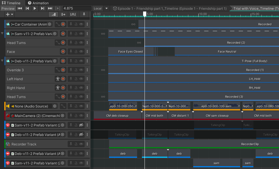 Unity Timeline for a single shot with multiple animation tracks and override tracks