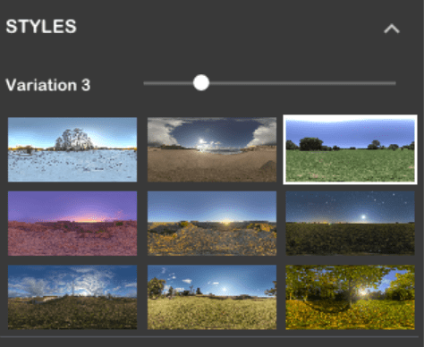 NVIDIA Canvas styles and variations panel for choosing the look of the generated artwork