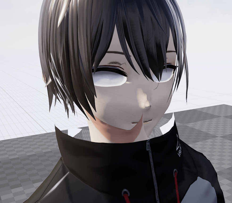 VRoid character USD opened directly in Unreal Engine showing neck, iris, and collar rendering problems