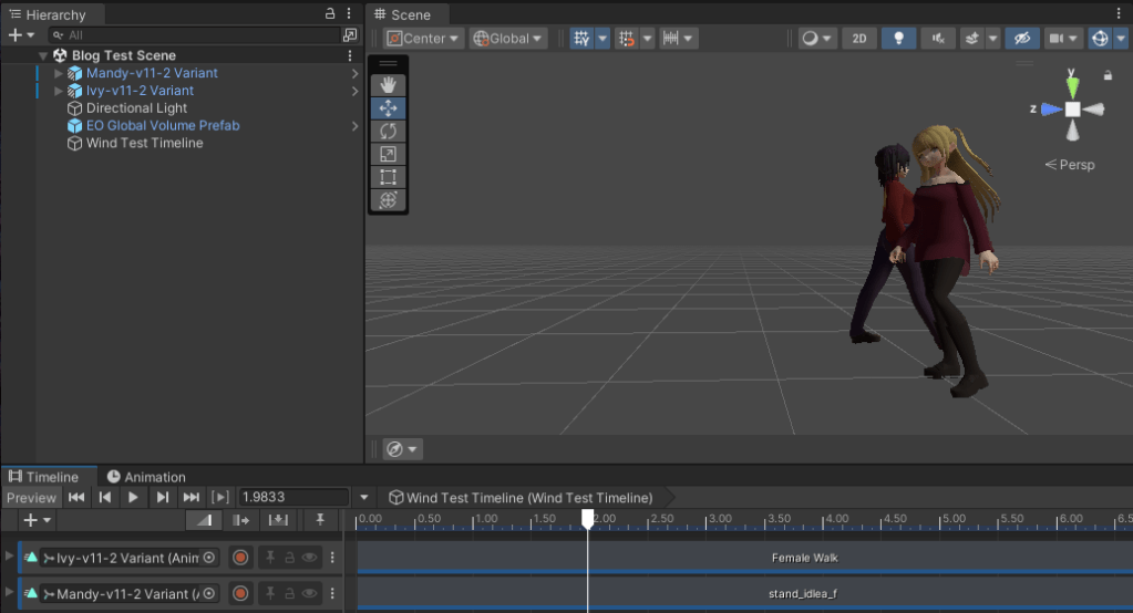 Timeline scrubbed to 2 seconds showing Ivy at an incorrect starting position