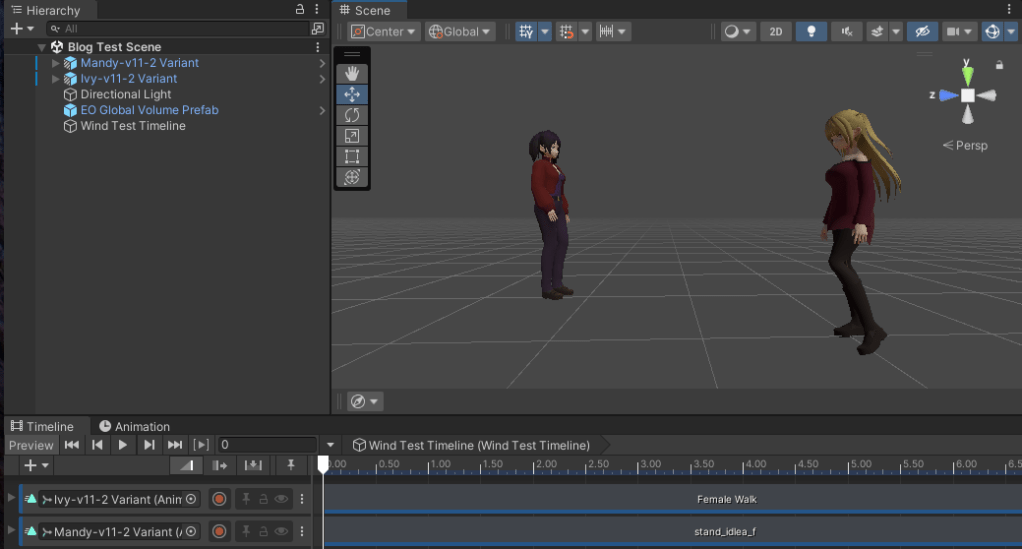 Unity scene with Ivy on the left and Mandy on the right