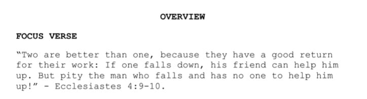 Focus verse section of the screenplay overview