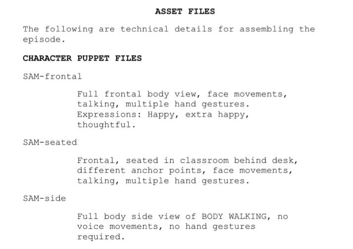 List of Character Animator puppet files with short labels
