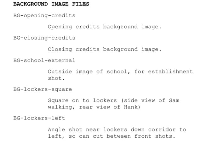 List of background image files labelled by location and camera angle