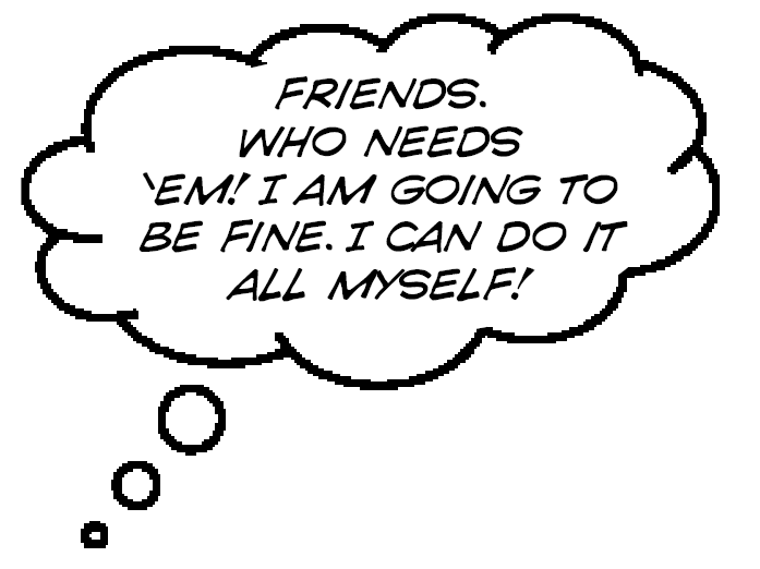 Thought bubble drawn as a cloud connected to the character by dots