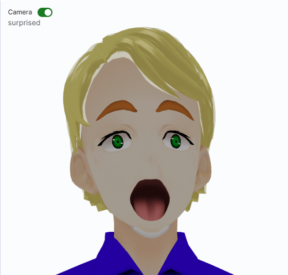 VRM character surprised expression where the open mouth pushed the lower teeth out of the head