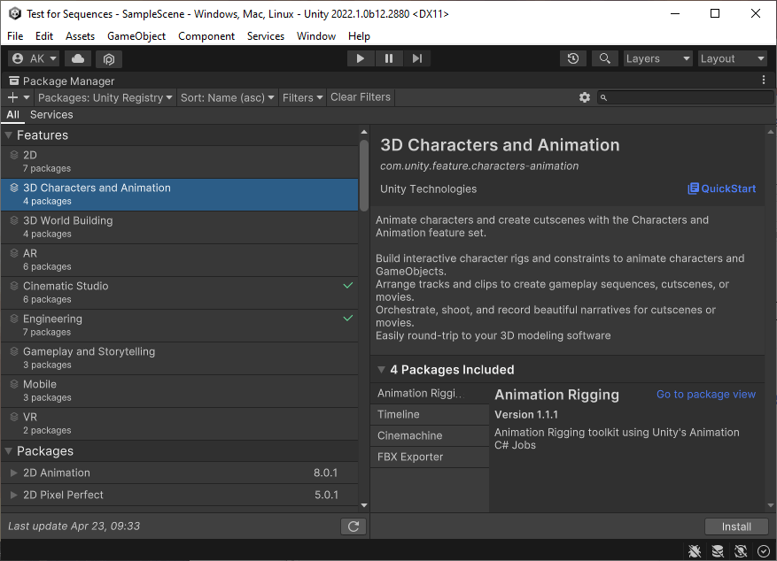Unity 3D Characters and Animation feature adding the Animation Rigging package