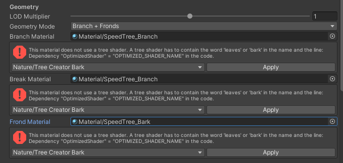 Tree Editor rejecting a custom shader graph for lacking an optimized shader dependency