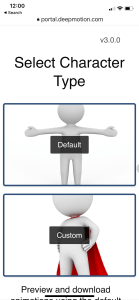 DeepMotion Animate 3D New Animation screen asking to select a character type