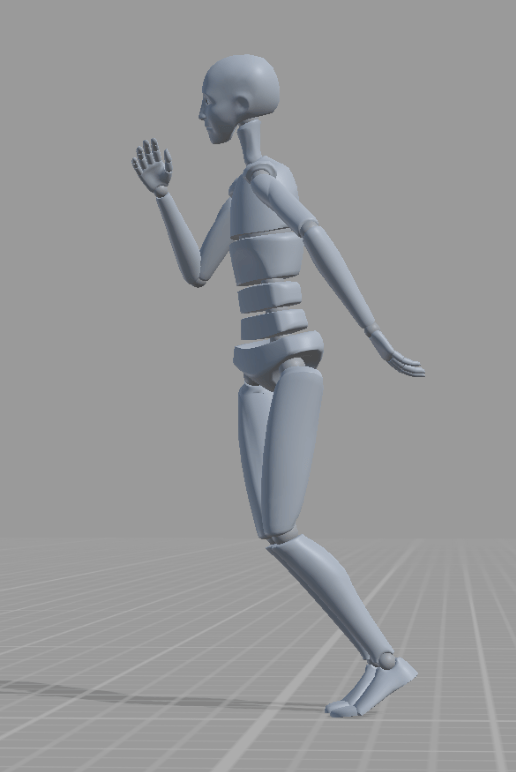 Original captured character with feet on the ground but leaning forward slightly