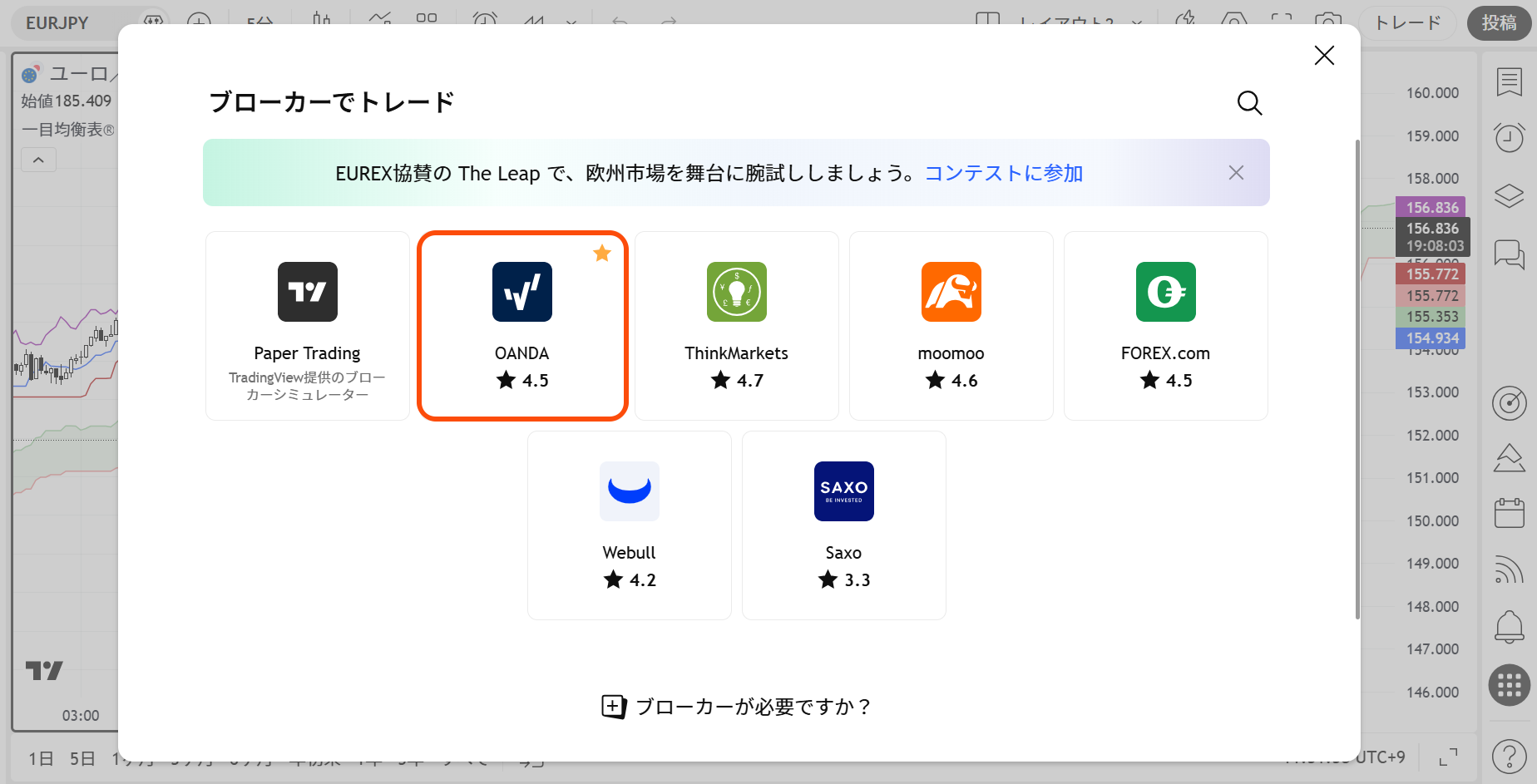 OANDAの部分をクリック