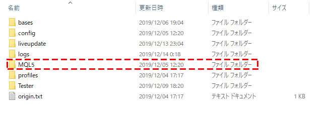 MQL5フォルダを開くの画像