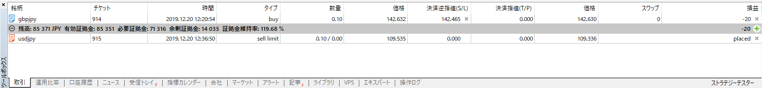 MT5のツールボックスの画像