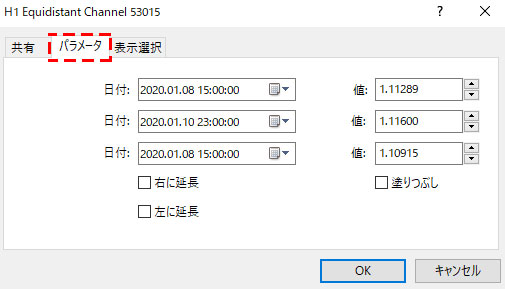 MT5の平行チャルの設定画面のパラメータタブの画像