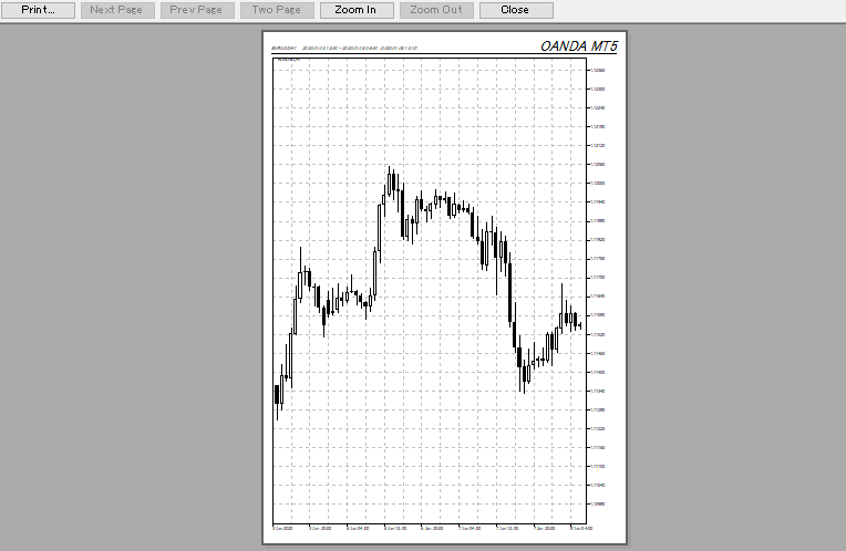 MT5のチャート画面のプレビュー画面