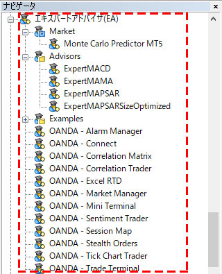 MT5のナビゲータ内のEAの表示画像