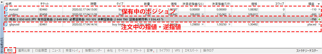 MT5のツールボックスの画像