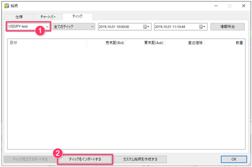 MT5用のティックデータのダウンロード、インポートの方法