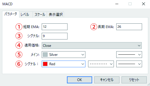 設定画面の「パラメータ」タブ