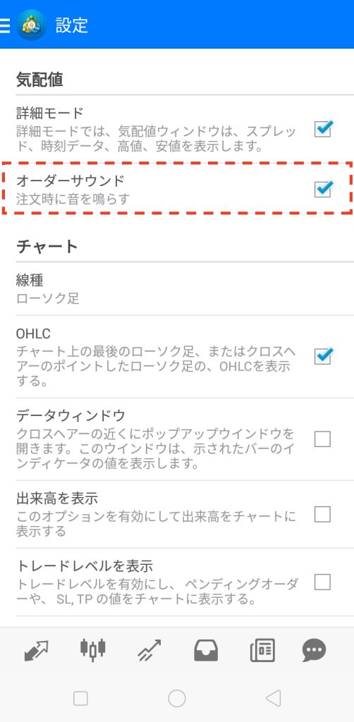 android版MT4（メタトレーダー4）のオーダーサウンドの設定方法
