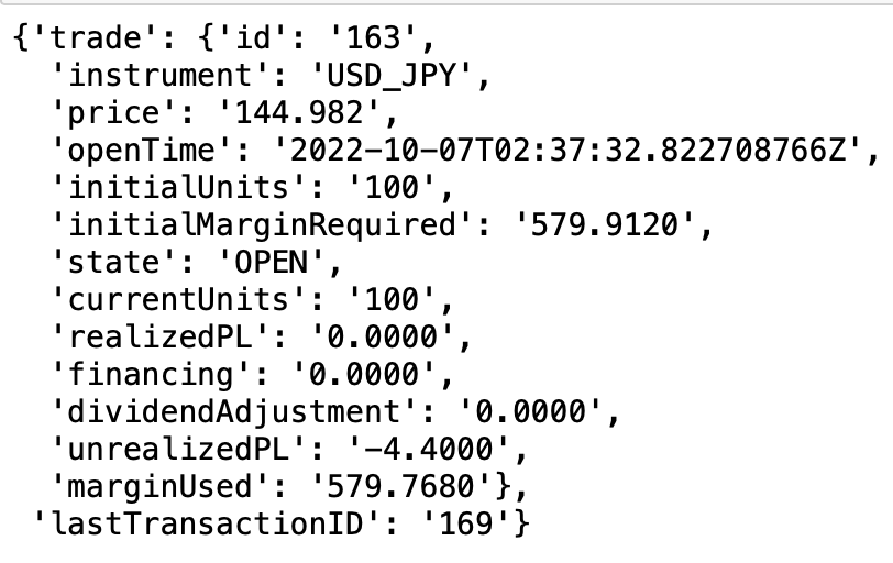 oandapyV20.endpoints.trades.TradesDetailを使を使って特定の取引のみを取得する方法