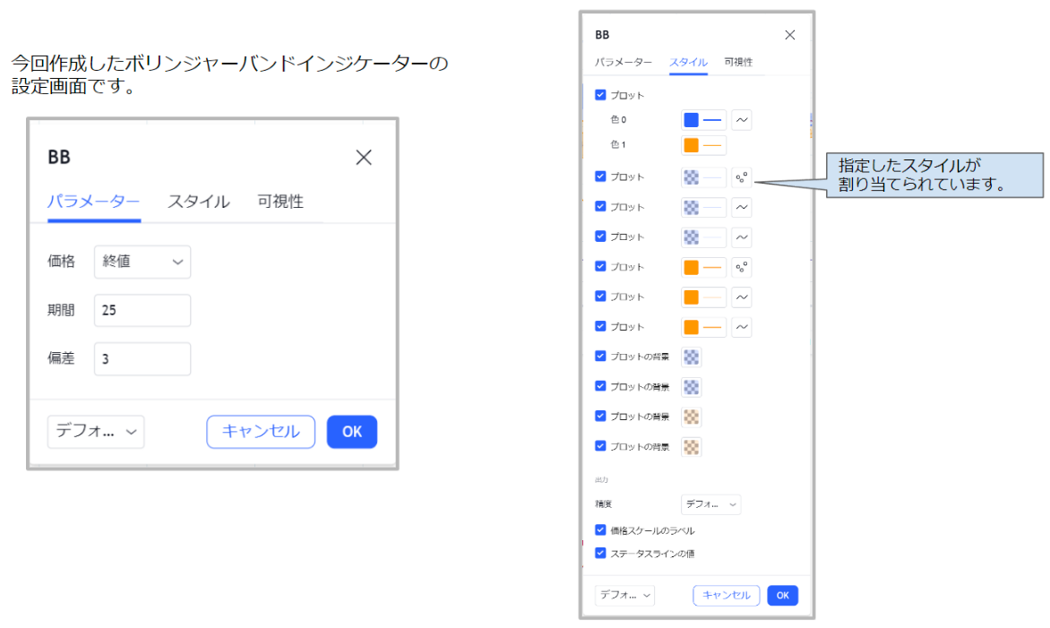 ボリンジャーバンドの設定画面