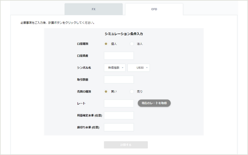 OANDA証券の「証拠金・損益シミュレーション」