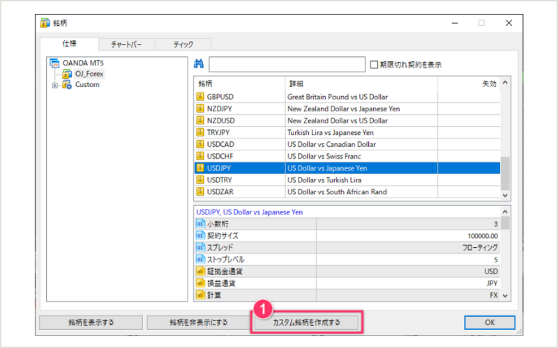 「銘柄」ダイアログが表示