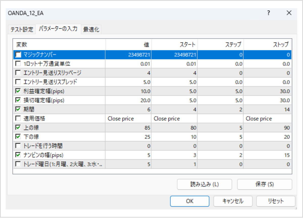 最適化の設定